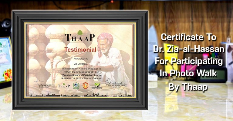 Certificate Of Achievement - Thaap Student Jamboree - Photo Walk 2015 - Main Market Gulberg Zia-al-Hassan