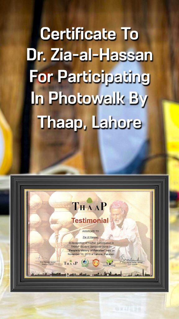 Certificate Of Achievement - Thaap Student Jamboree.Co - Photo Walk 2015 - Main Market Gulberg Zia-al-Hassan